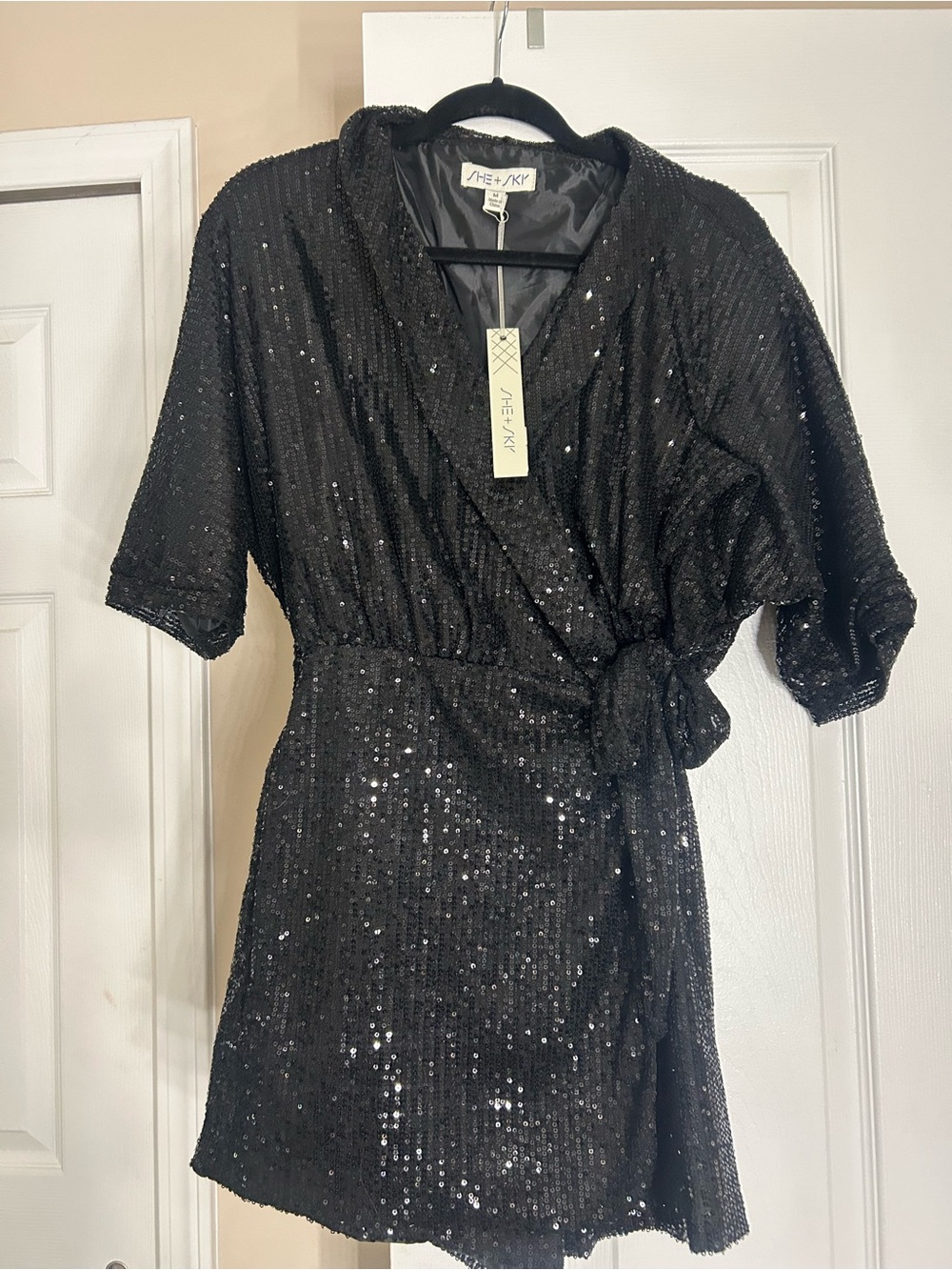 She + Sky Black Sequin Wrap romper